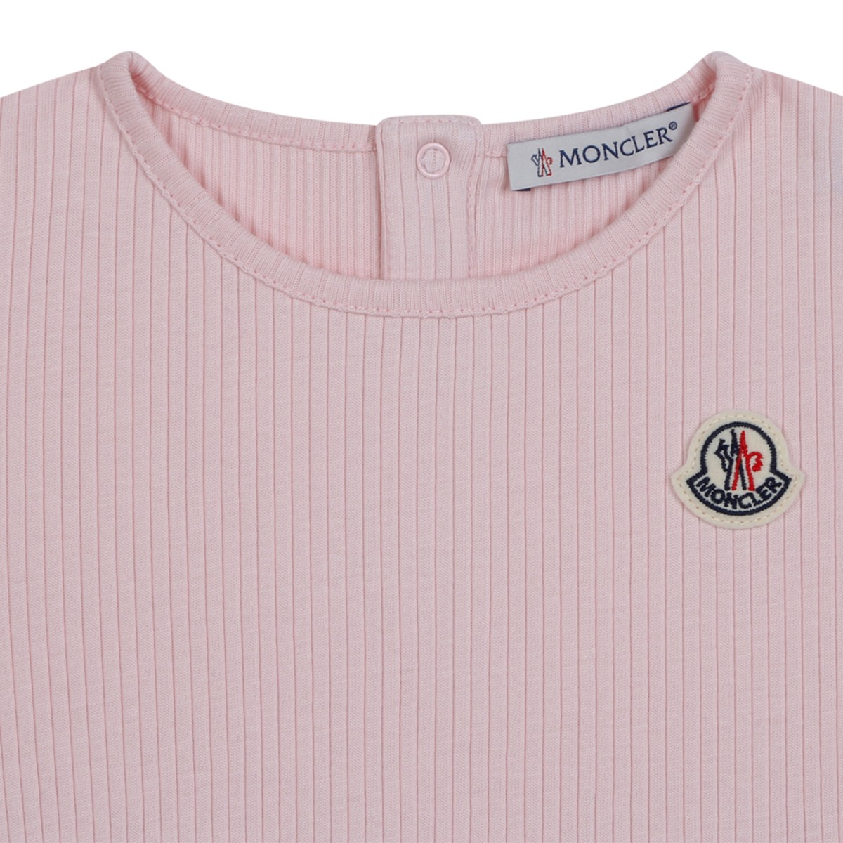Moncler Kids Pink Cotton Romper with Ruffle Detail.