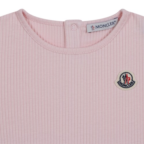 Moncler Kids Pink Cotton Romper with Ruffle Detail.
