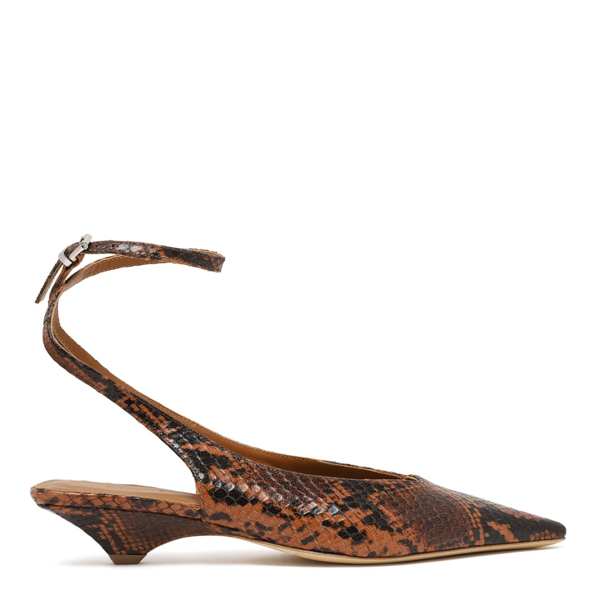 Vic Mati Python-Effect Leather Pointed Slingback Pumps.