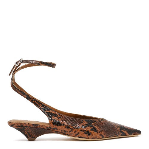 Vic Mati Python-Effect Leather Pointed Slingback Pumps.
