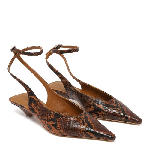 Vic Mati Python-Effect Leather Pointed Slingback Pumps.
