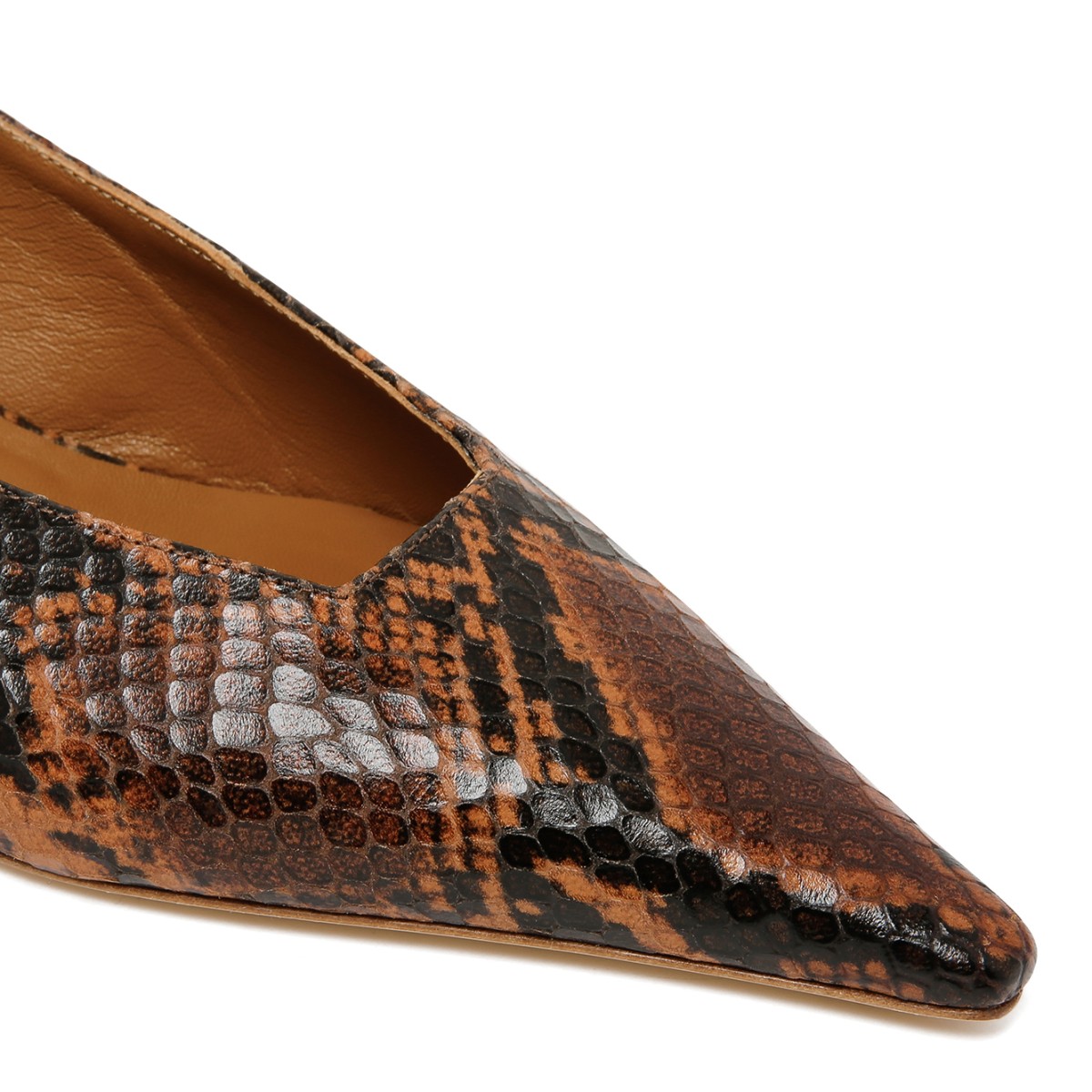 Vic Mati Python-Effect Leather Pointed Slingback Pumps.