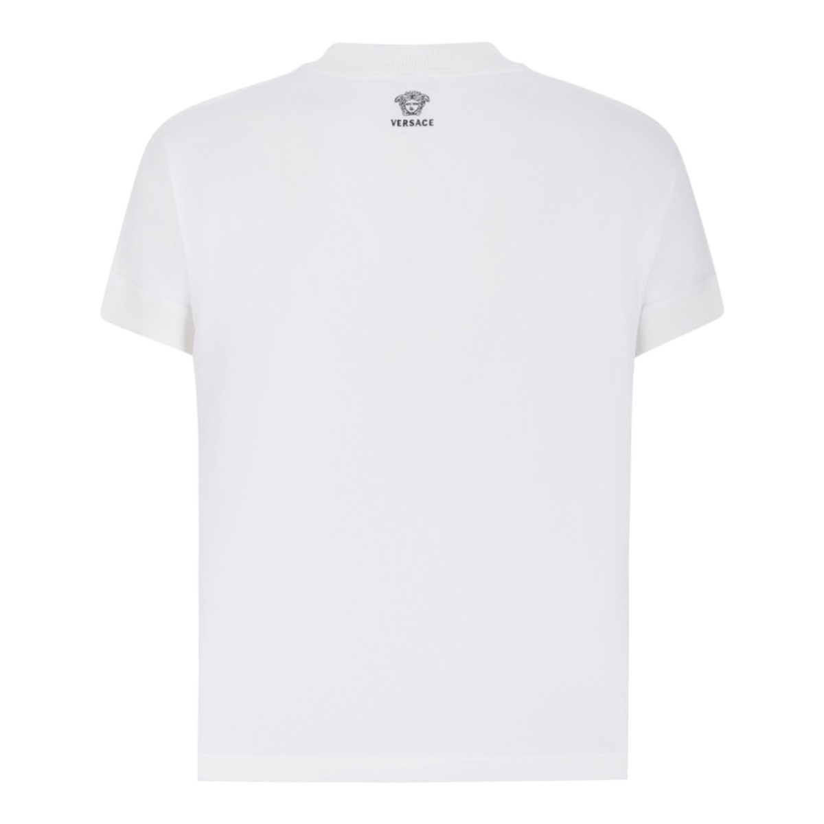 Versace White Cotton T-Shirt with Medusa Detail.