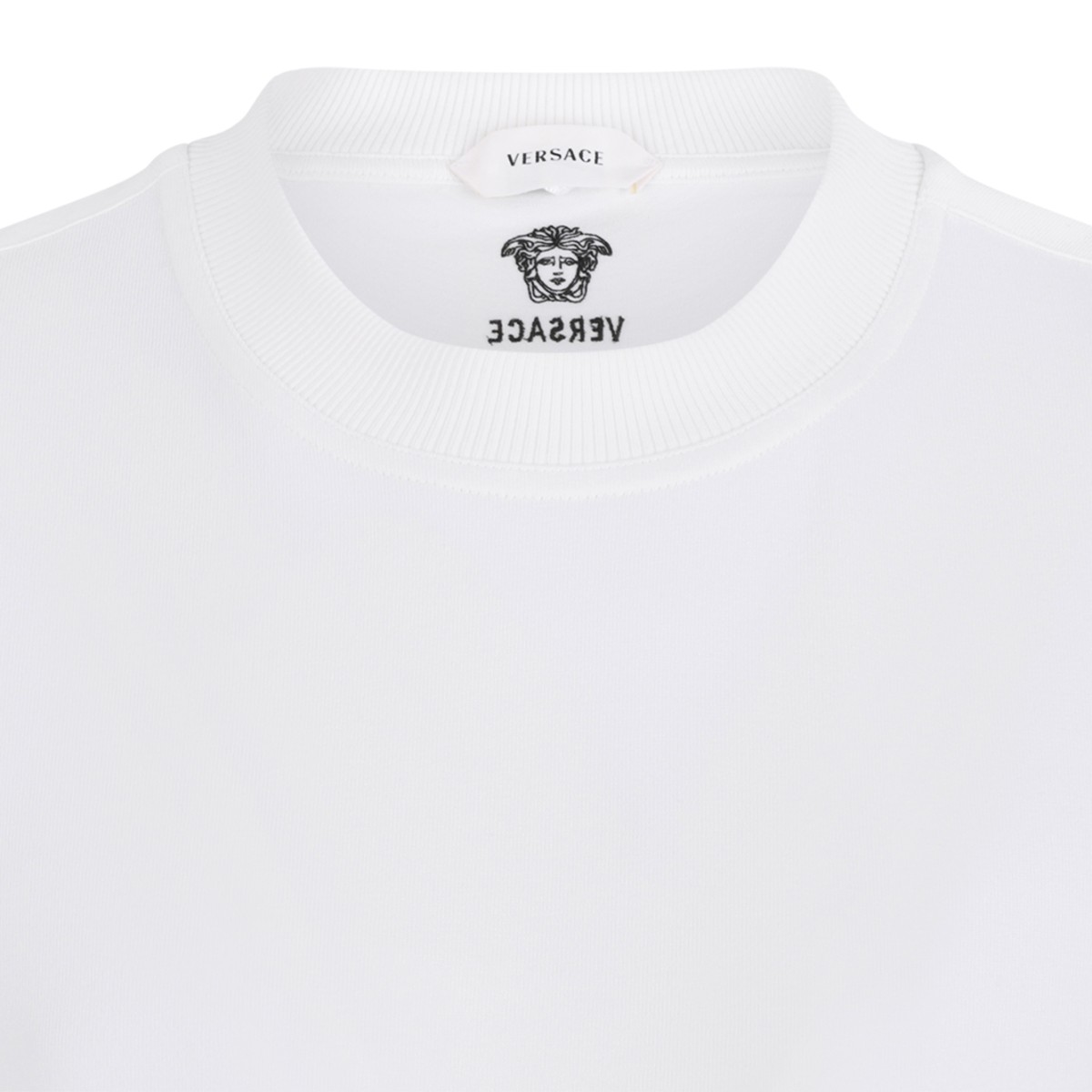 Versace White Cotton T-Shirt with Medusa Detail.