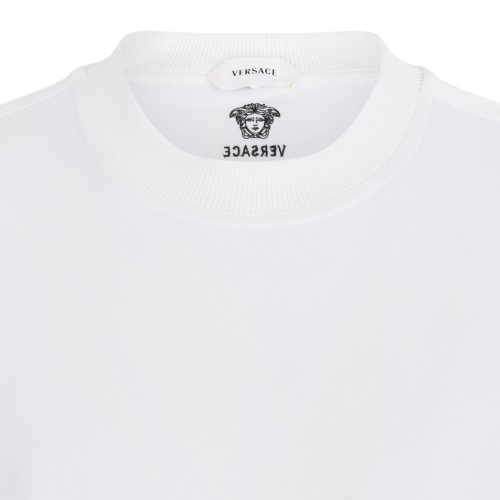 Versace White Cotton T-Shirt with Medusa Detail.