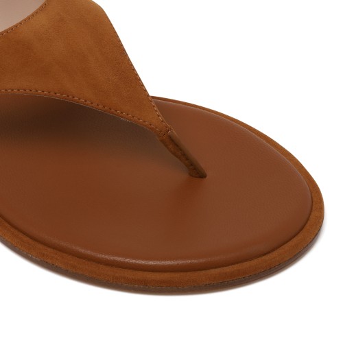 Stuart Weitzman Tan Suede Flat Sandals.