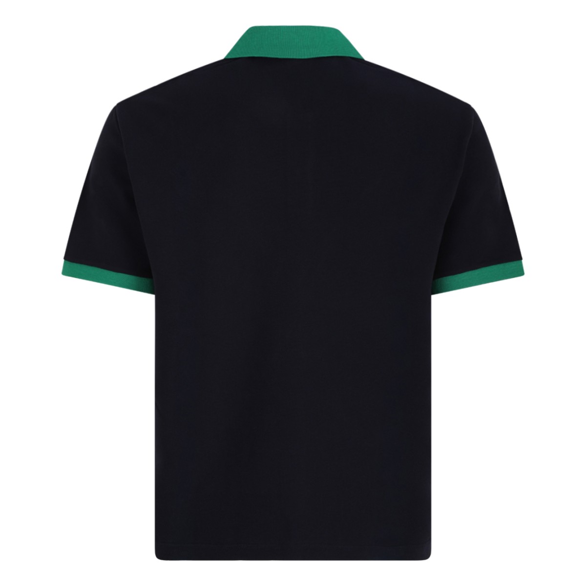 Versace Navy Cotton Polo Shirt with Green Collar.