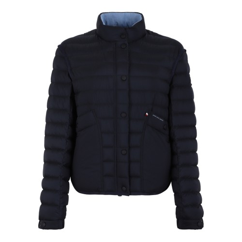 Moncler Navy Quilted Down Jacket with Button Closure.