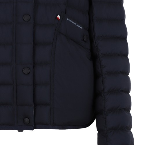 Moncler Navy Quilted Down Jacket with Button Closure.