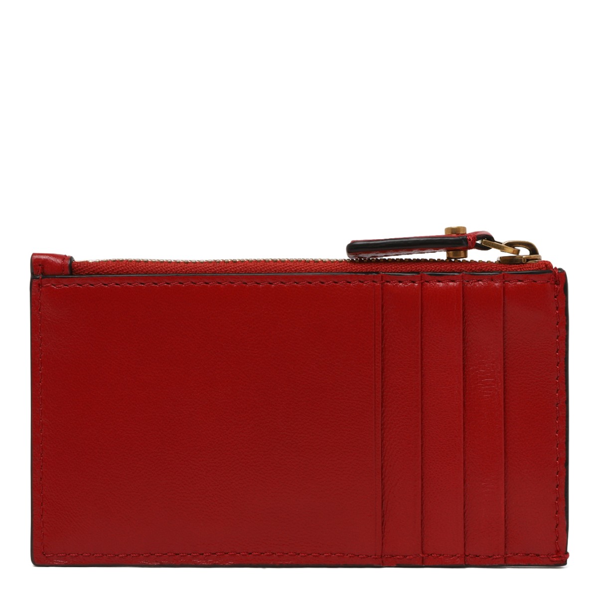 Gianni Versace Red Lamb Leather Zip Card Case.