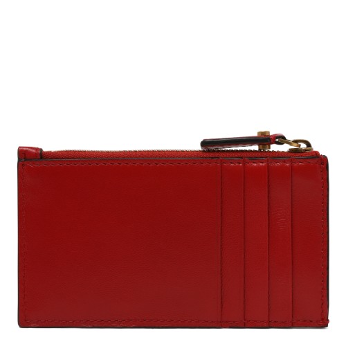 Gianni Versace Red Lamb Leather Zip Card Case.