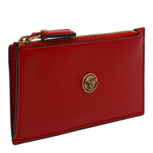 Gianni Versace Red Lamb Leather Zip Card Case.