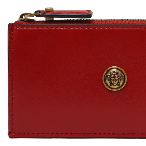 Gianni Versace Red Lamb Leather Zip Card Case.