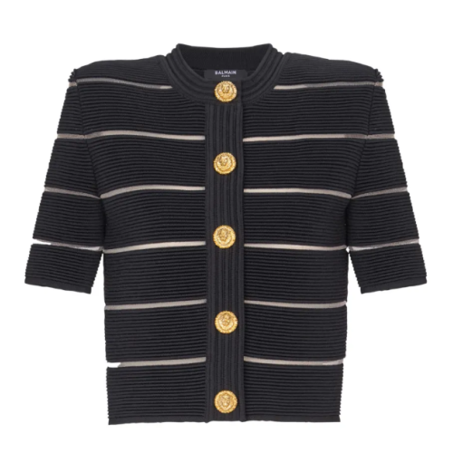 Balmain Black Striped Knit Cardigan.
