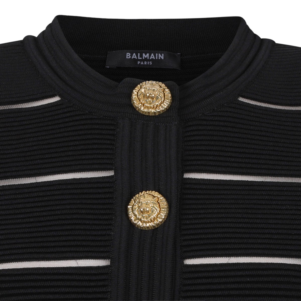 Balmain Black Striped Knit Cardigan.