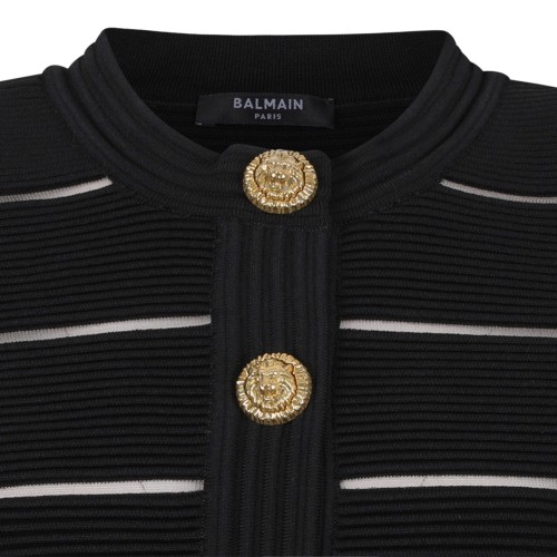 Balmain Black Striped Knit Cardigan.