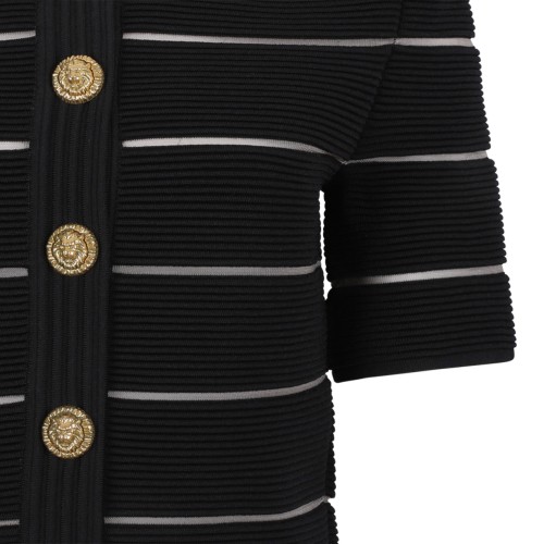 Balmain Black Striped Knit Cardigan.