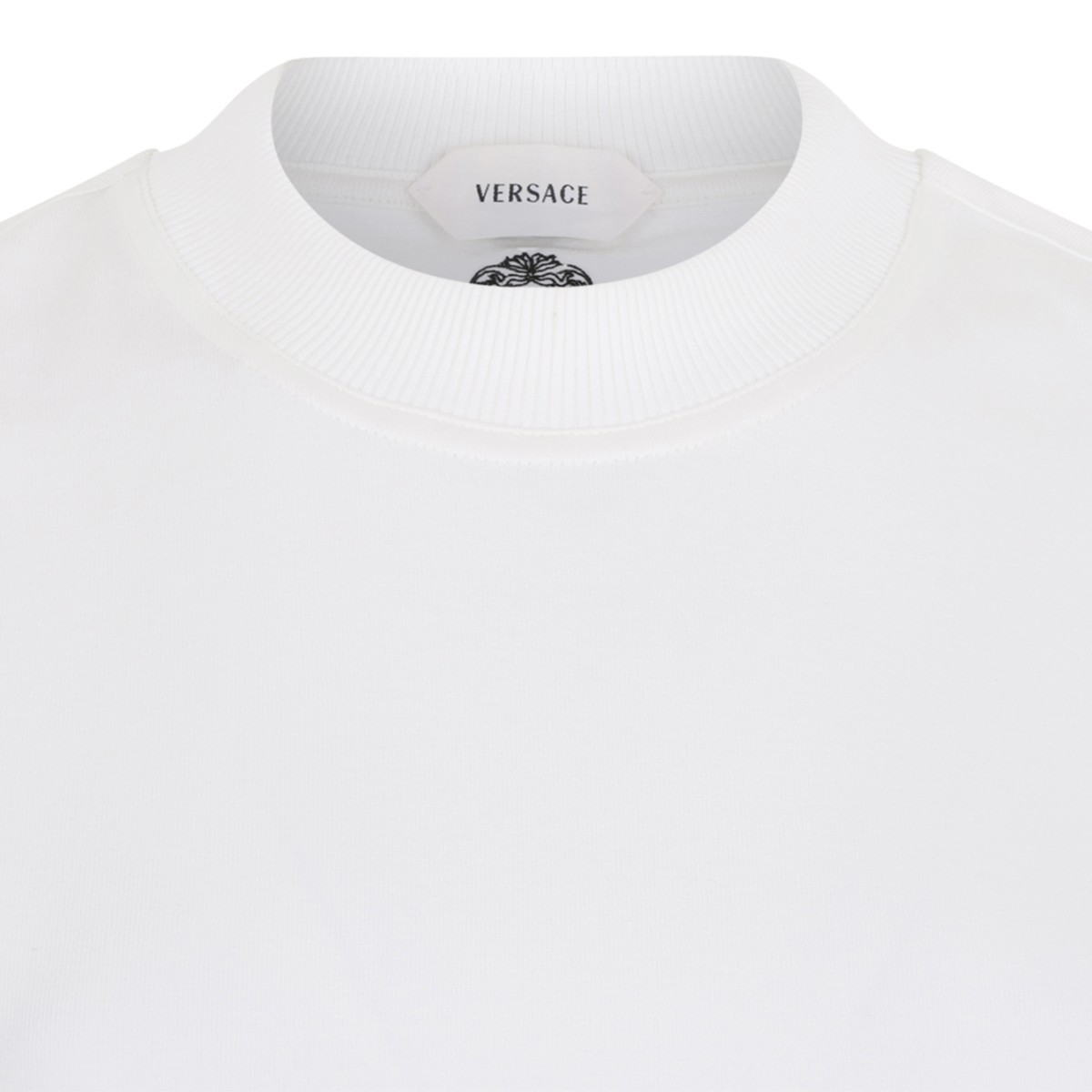 Versace White Cotton T-Shirt with Medusa Detail.