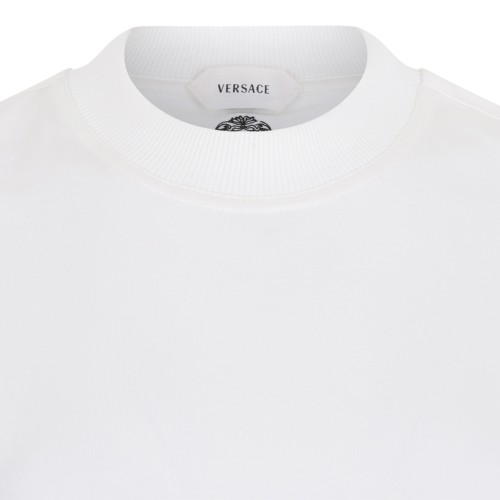 Versace White Cotton T-Shirt with Medusa Detail.
