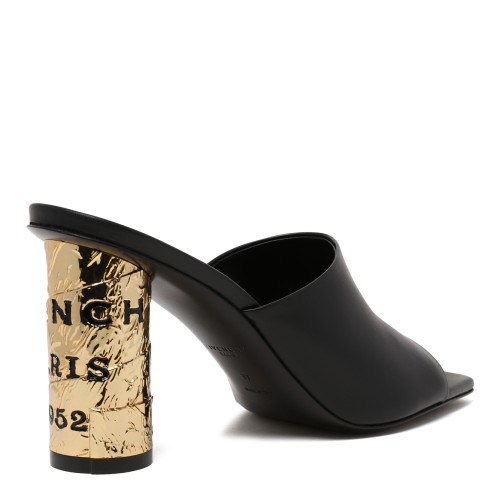 Givenchy Black Leather Sandals with Sculpted Gold Heel.