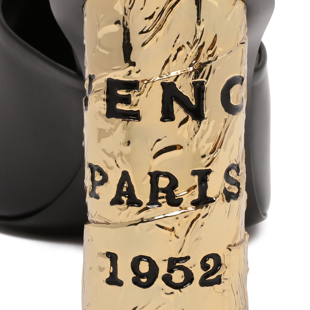 Givenchy Black Leather Sandals with Sculpted Gold Heel.