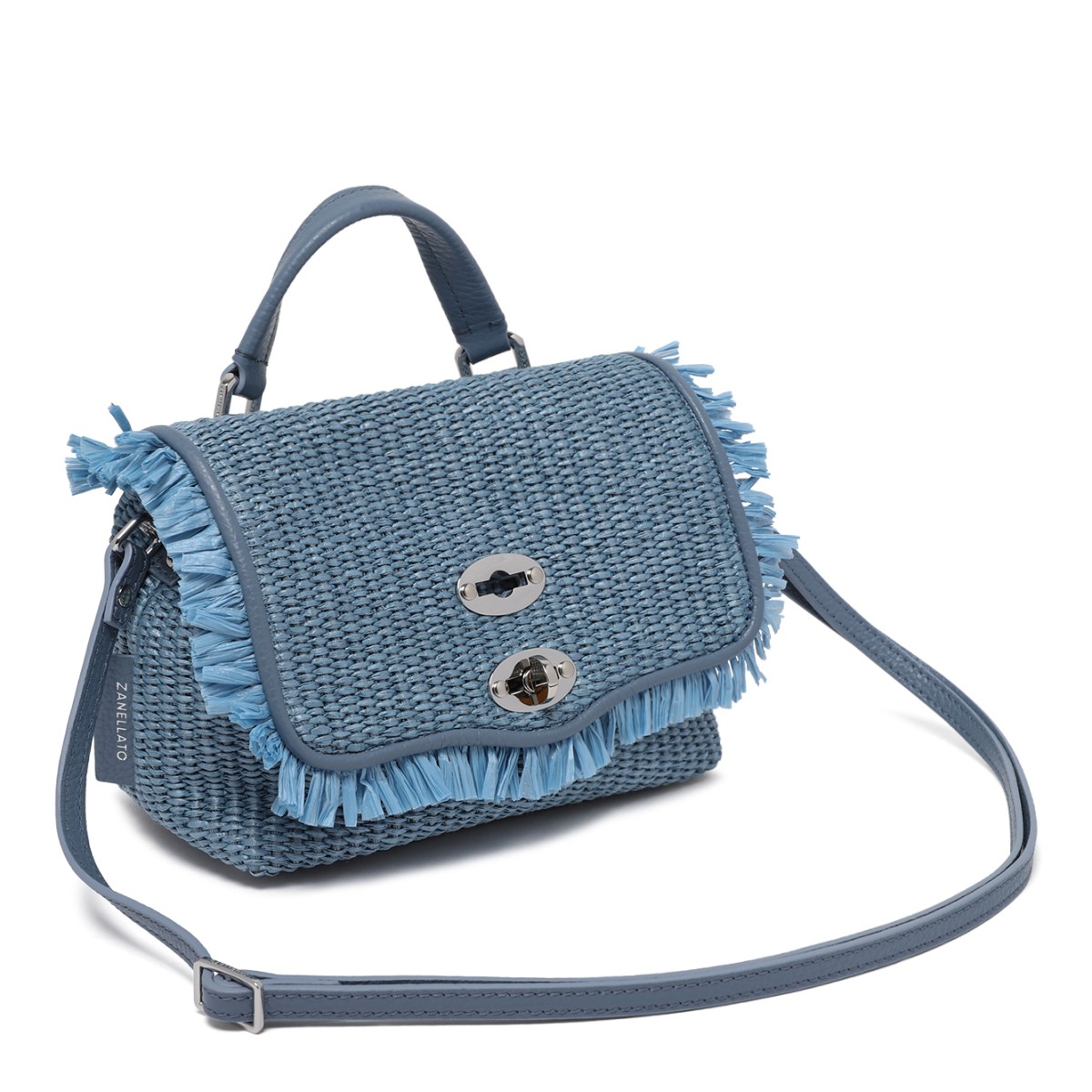 Zanellato Blue Woven Leather Handbag with Fringe Detail.