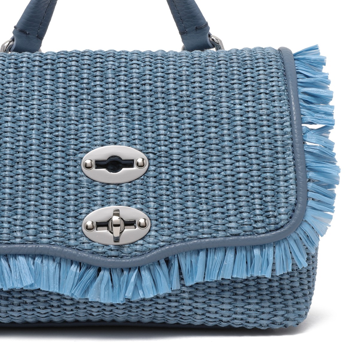 Zanellato Blue Woven Leather Handbag with Fringe Detail.