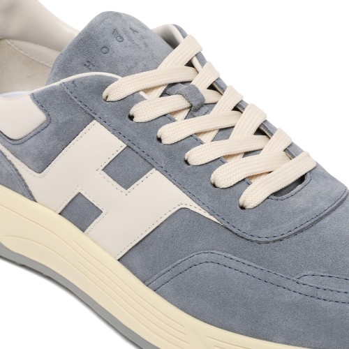 Hogan Blue Suede H-Stripes Sneakers.