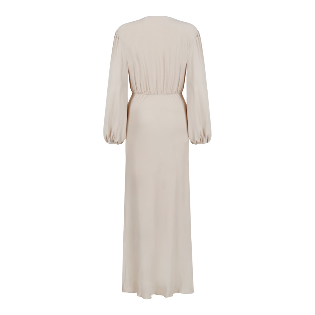 Douuod Beige Draped Midi Dress.