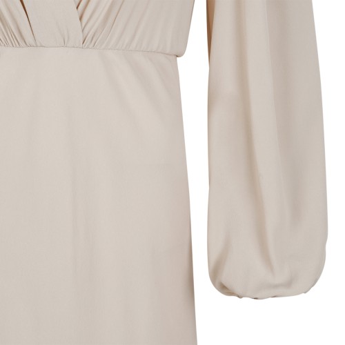Douuod Beige Draped Midi Dress.