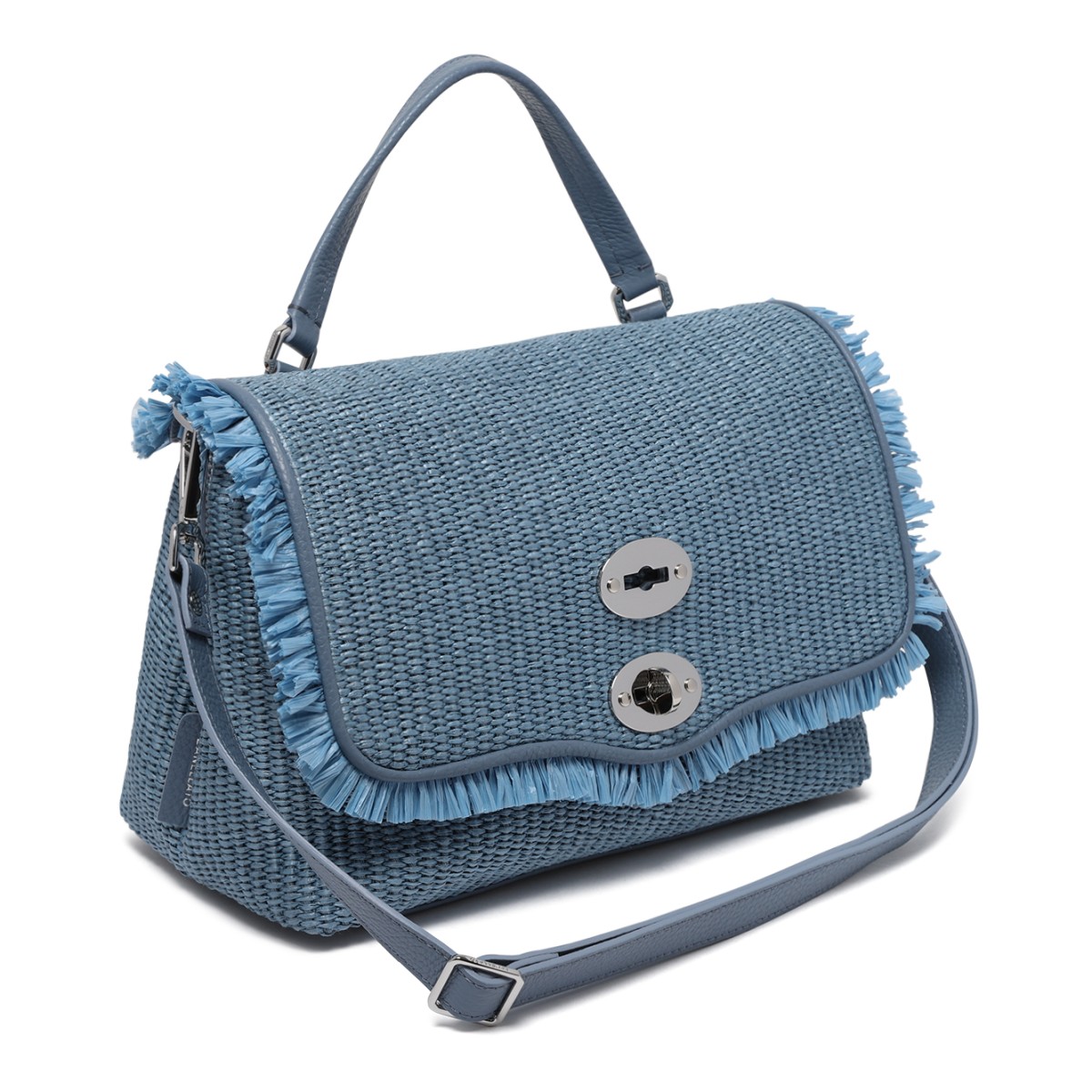 Zanellato Light Blue Woven Postina Bag with Fringe Detail.