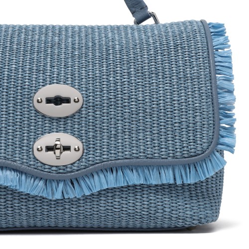 Zanellato Light Blue Woven Postina Bag with Fringe Detail.