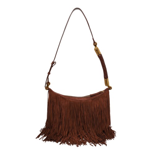 Balmain Dark Brown Fringe Leather Shoulder Bag. 2