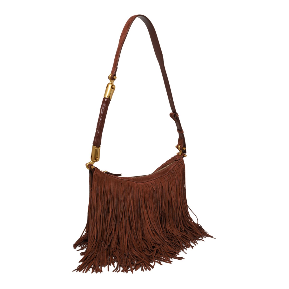 Balmain Dark Brown Fringe Leather Shoulder Bag.