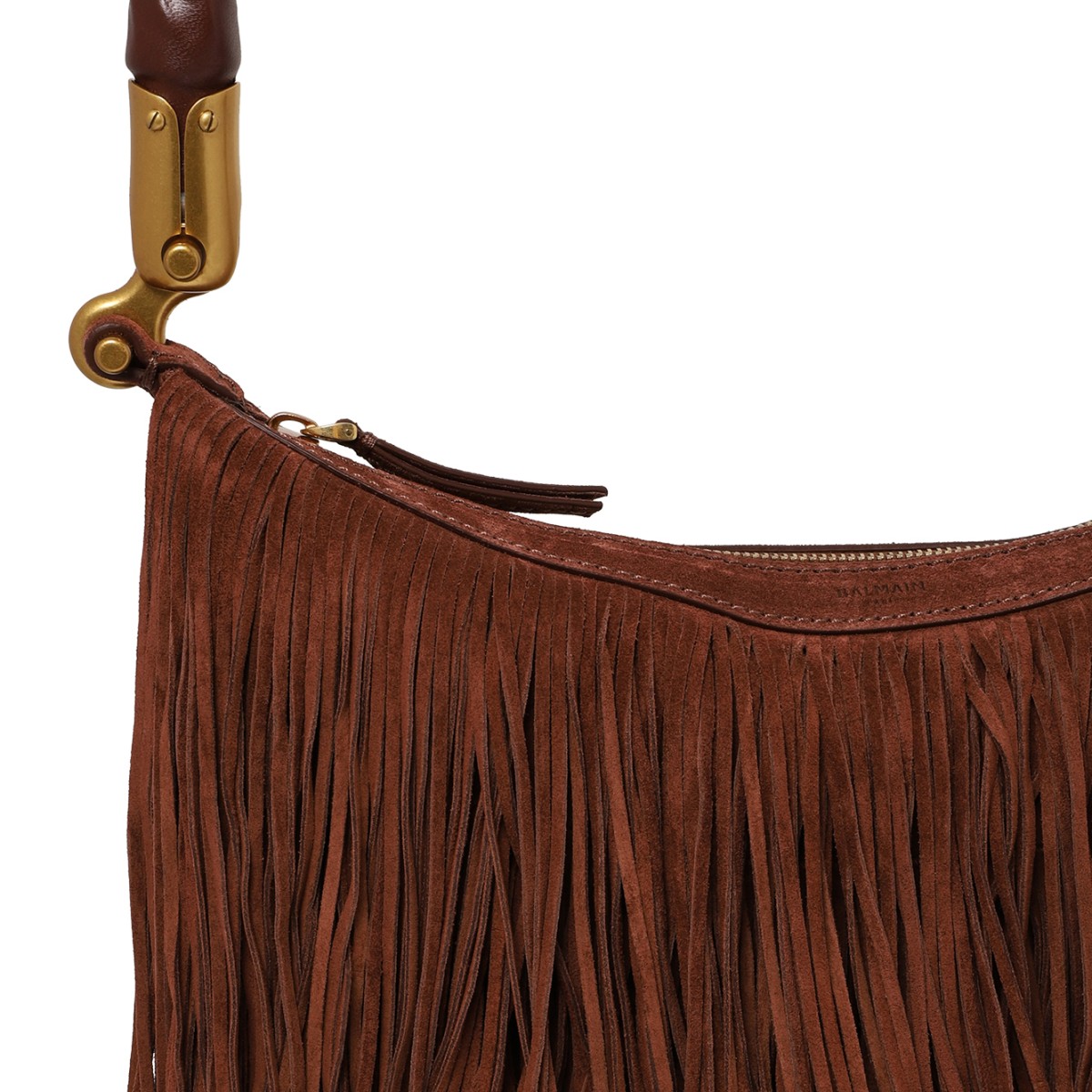 Balmain Dark Brown Fringe Leather Shoulder Bag.