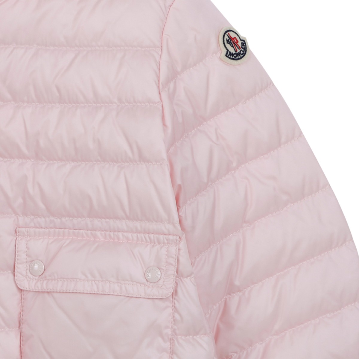 Moncler Pink Cropped Quilted Down Jacket.