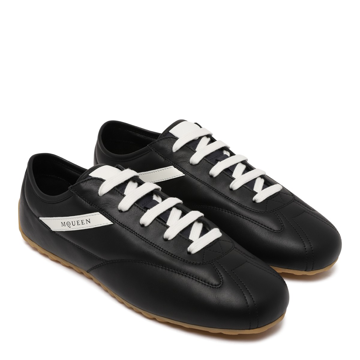 Alexander McQueen Black Leather Low-Profile Sneakers.