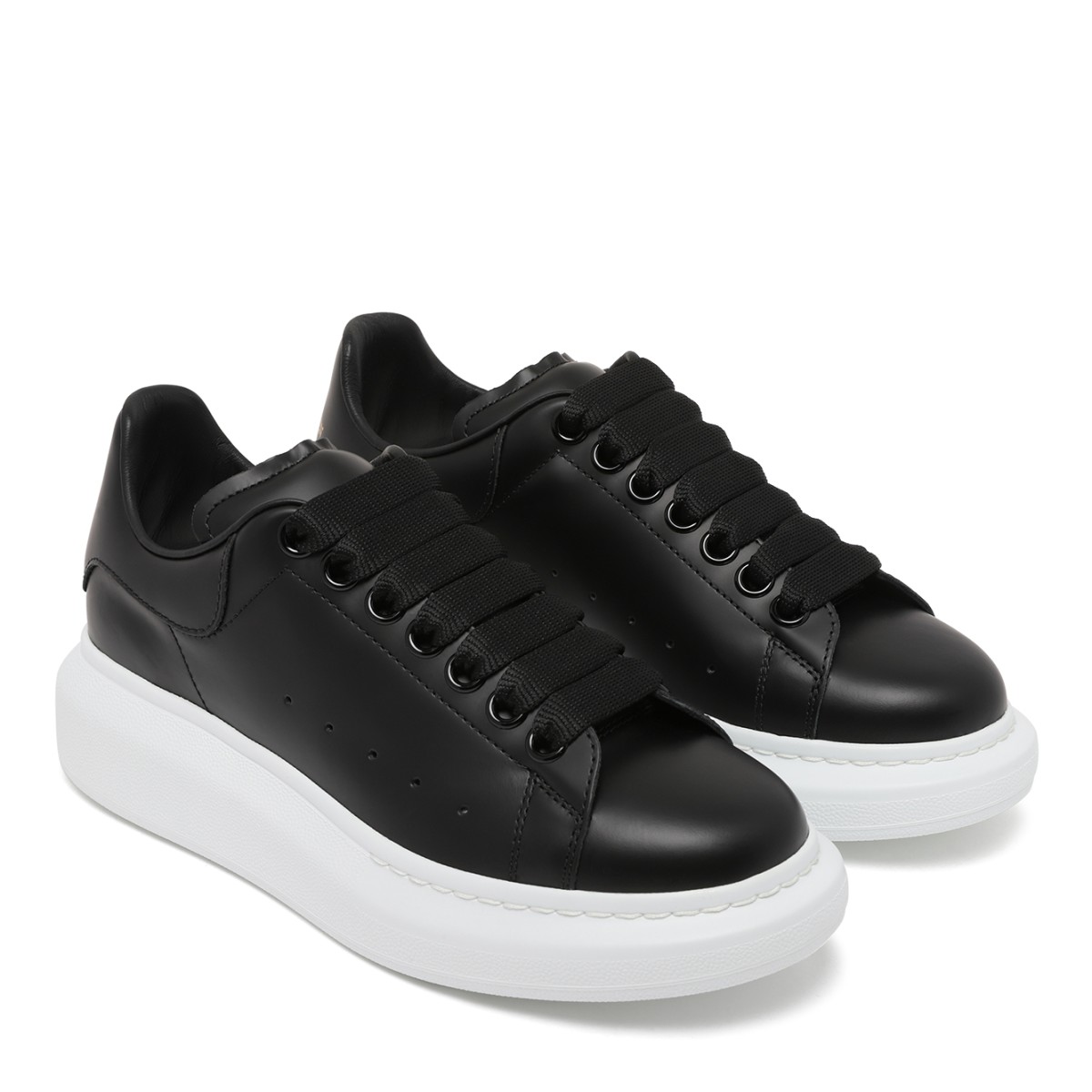 Alexander McQueen Black Leather Oversized Sneakers.