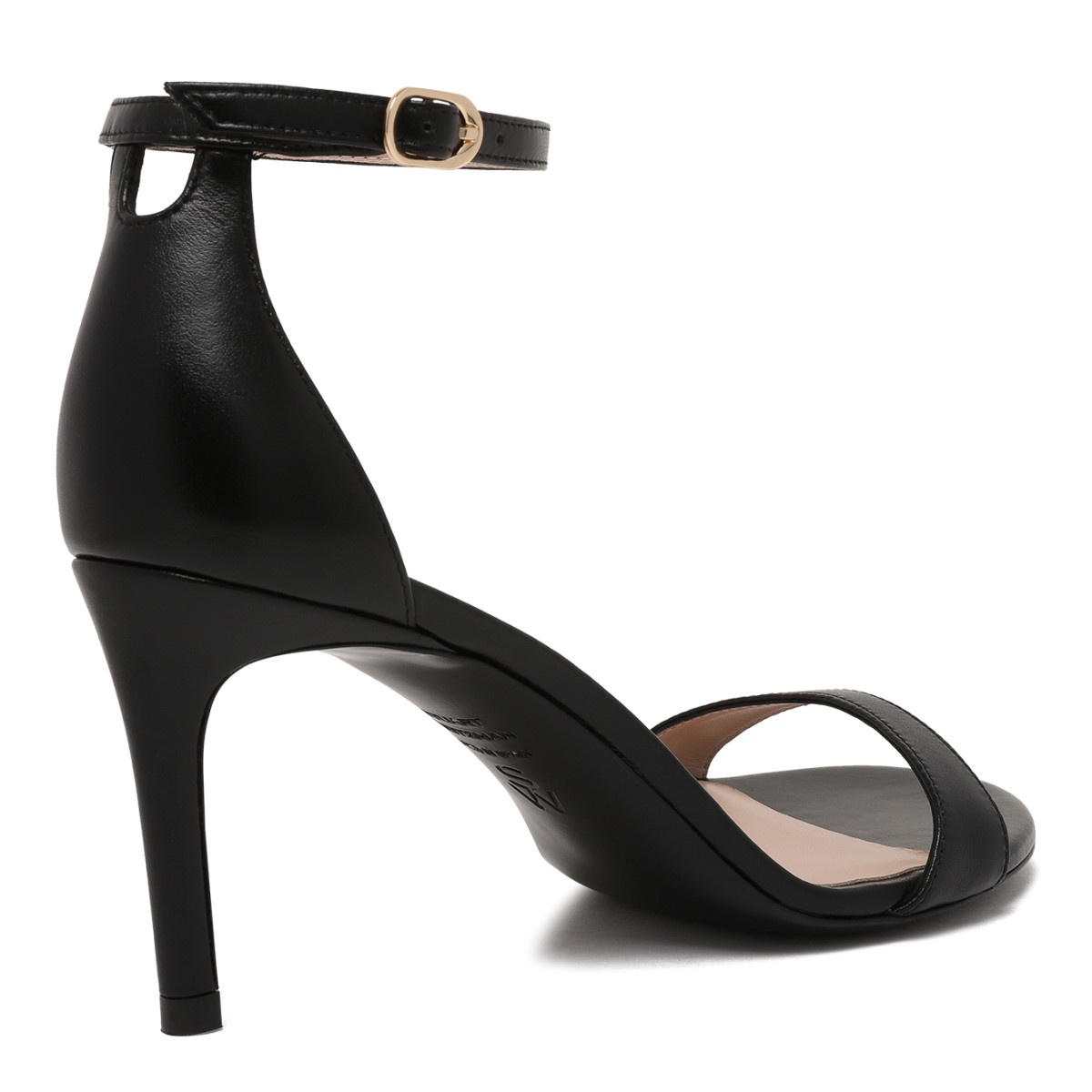 Stuart Weitzman Black Leather Ankle-Strap Sandals.
