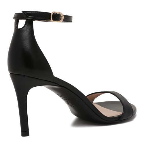 Stuart Weitzman Black Leather Ankle-Strap Sandals.