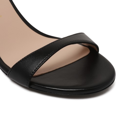Stuart Weitzman Black Leather Ankle-Strap Sandals.