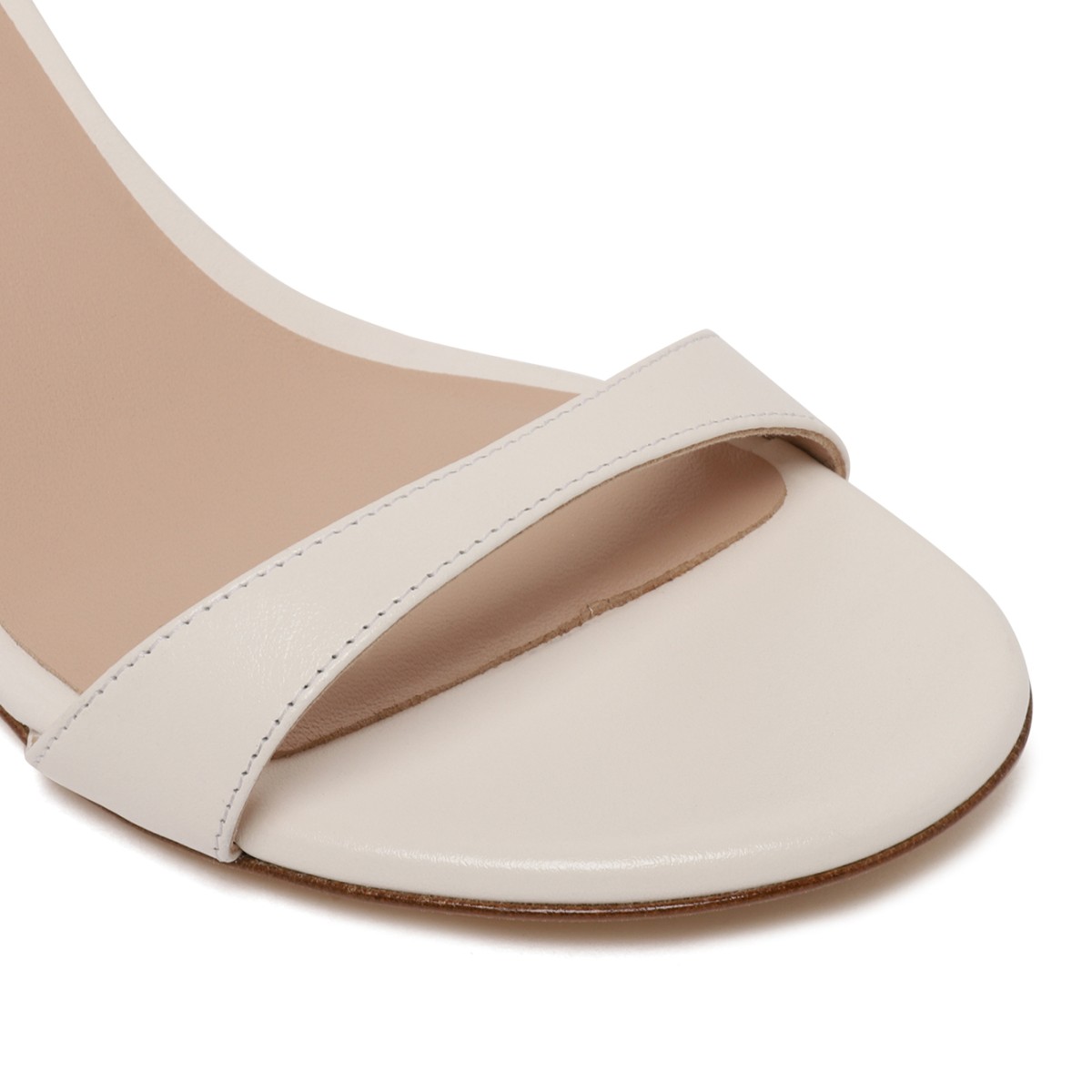 Stuart Weitzman White Leather Ankle-Strap Sandals.