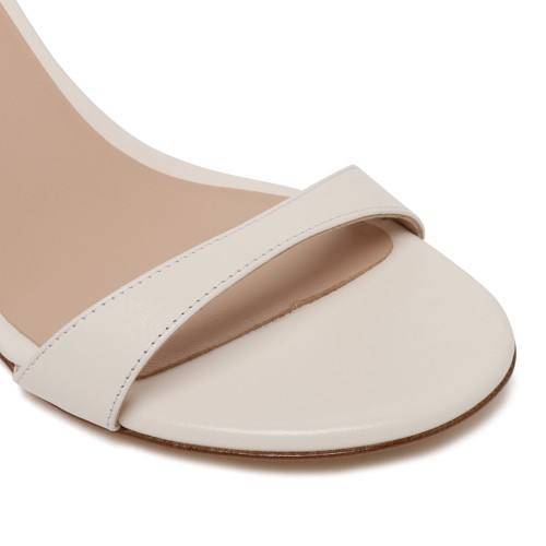 Stuart Weitzman White Leather Ankle-Strap Sandals.