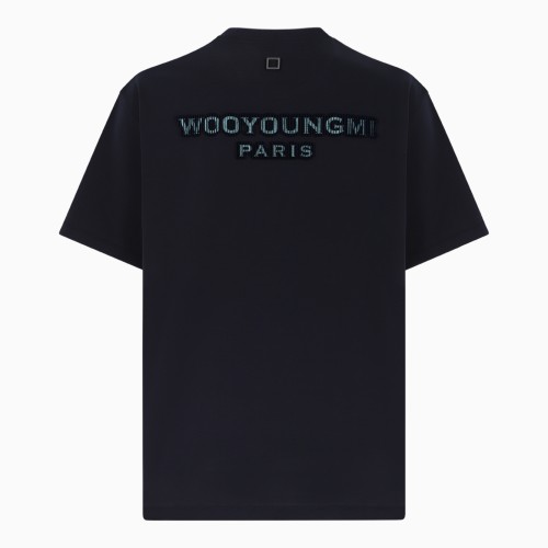 Wooyoungmi Navy Logo Cotton T-Shirt.