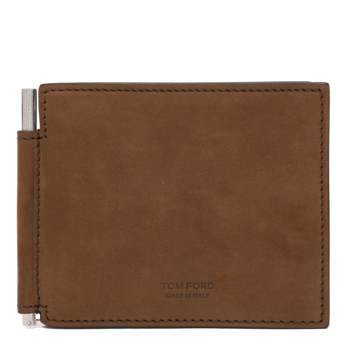 Tom Ford Brown Leather Wallet with Money Clip.