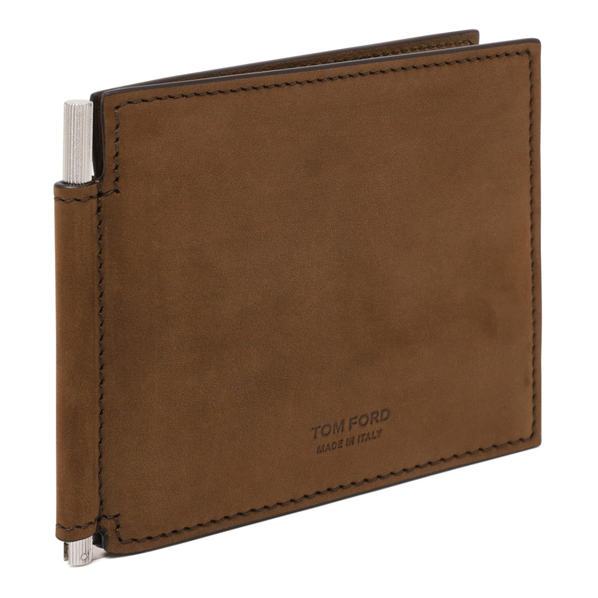 Tom Ford Brown Leather Wallet with Money Clip.