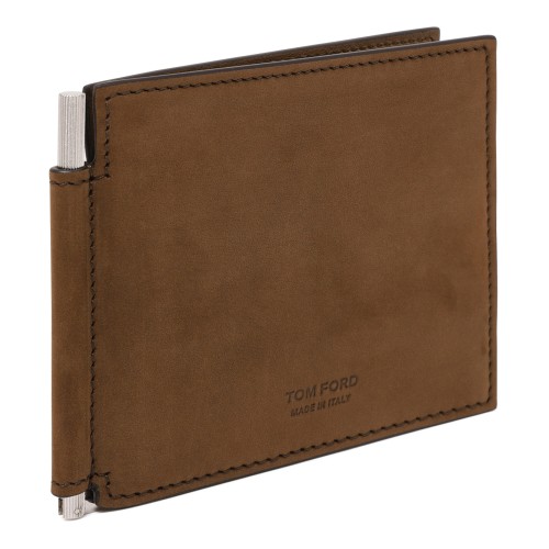 Tom Ford Brown Leather Wallet with Money Clip.