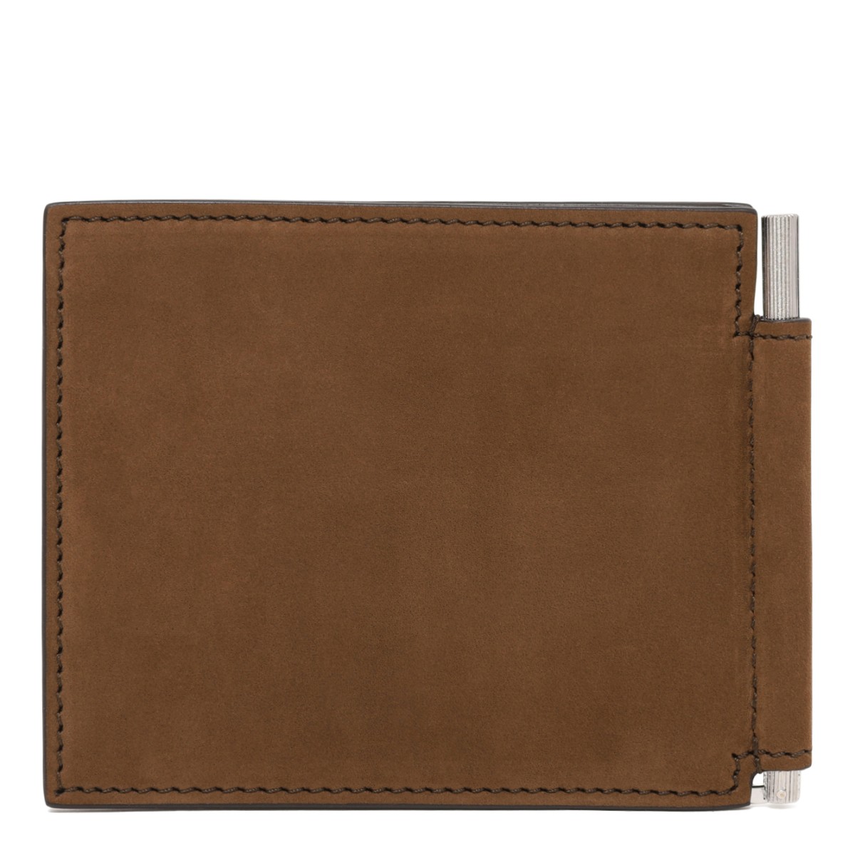 Tom Ford Brown Leather Wallet with Money Clip.
