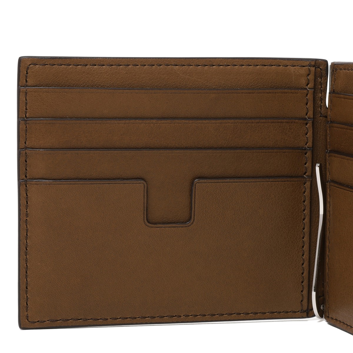Tom Ford Brown Leather Wallet with Money Clip.