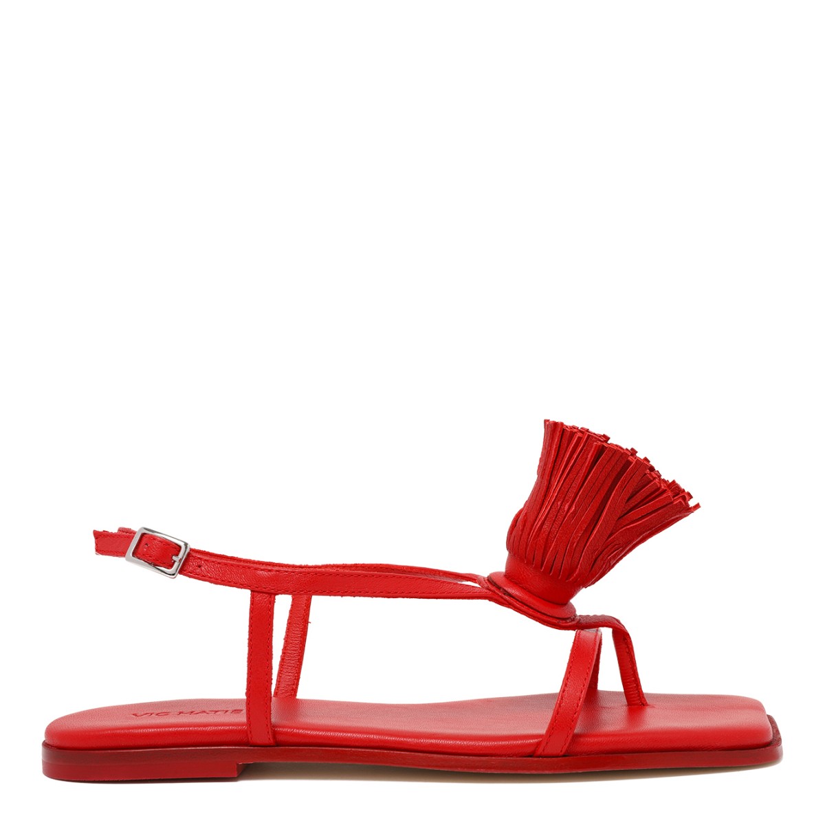 Vic Mati Red Leather Sandals with Fringe Detail.